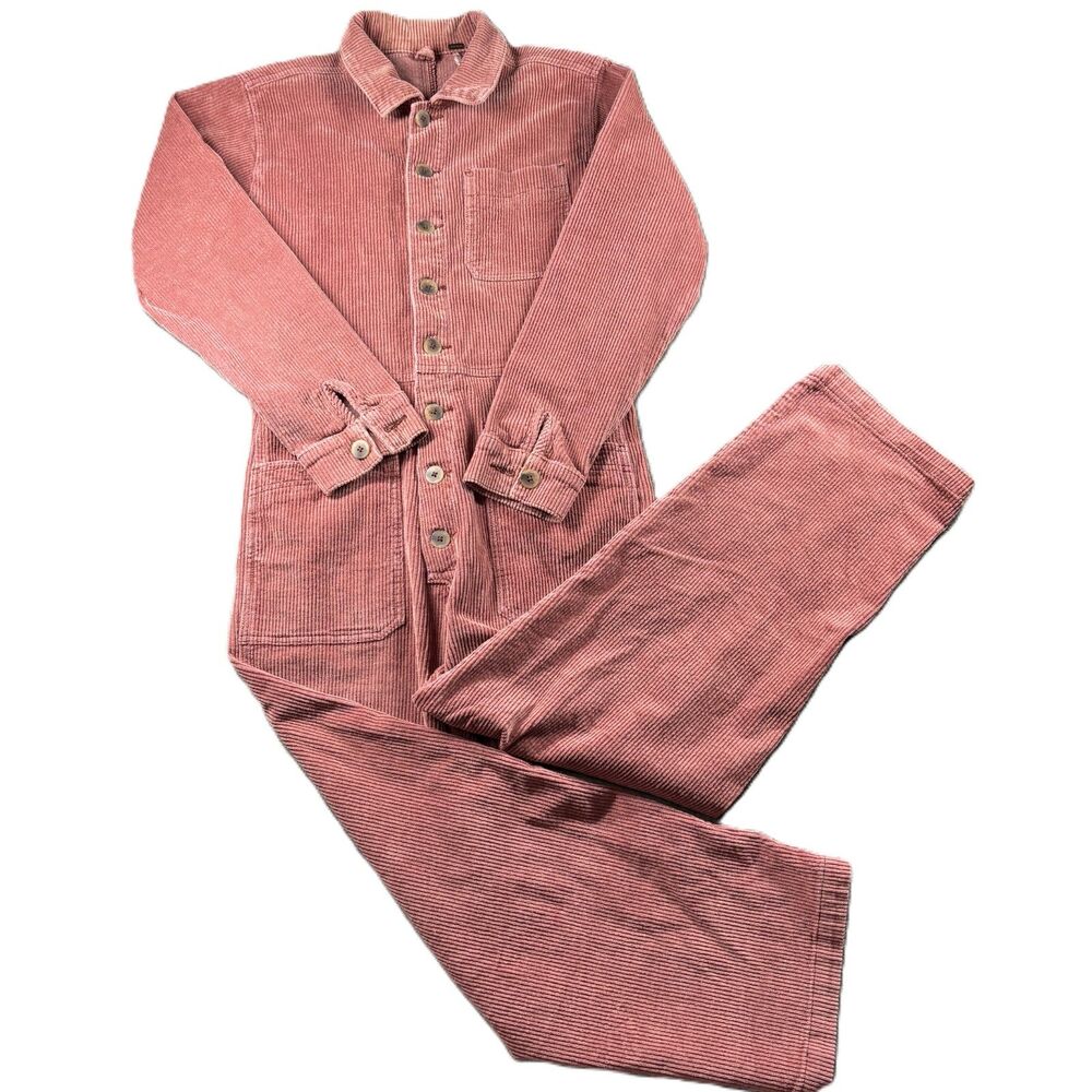 Free People Corduroy Jumpsuit Coverall Button Front Stretch Romper Mauve XS I101
